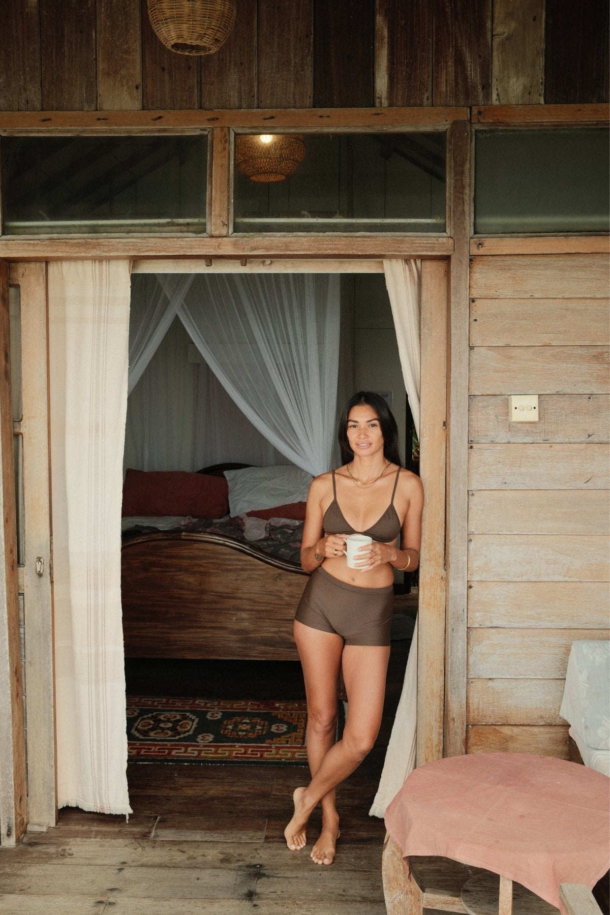Terra High-Waisted Swim Short Dark Earth